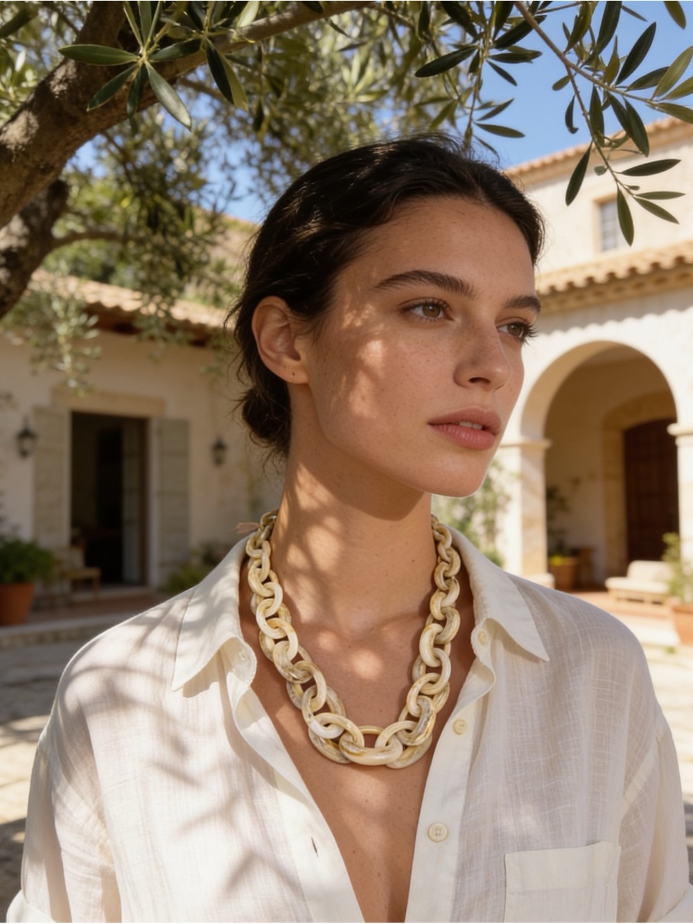 Elegant Chunky Cream Chain Necklace - Women’s Jewelry
